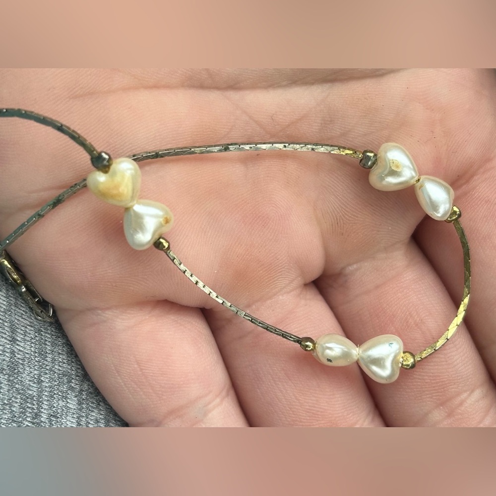 Timeless Vintage Faux Pearl Heart Bracelet and Rhinestone Earrings Set Classic - Picture 10 of 12